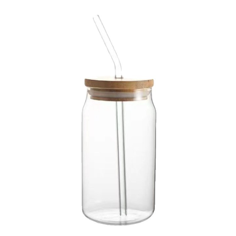 Amazon 16oz taza de Coca-Cola de vidrio con cubierta de bambú taza de paja impresa logotipo taza Mason