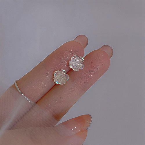 s925 sterling silver colorful rose earrings for women sweet light luxury niche design ins fairy gentle flower earrings