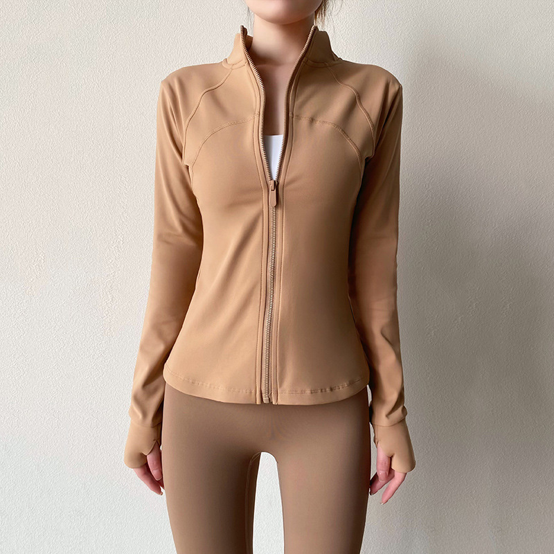 秋冬新款加绒加厚瑜伽服上衣女长袖修身显瘦立领拉链健身运动外套|undefined