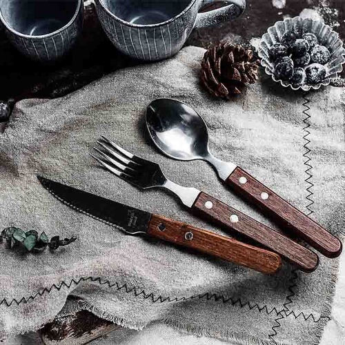 Ins-style wooden handle knife, fork, and spoon set, high-quality for cutting steak, home-use retro Western dining tableware