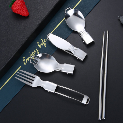 304 stainless steel portable foldable tableware set outdoor travel camping creative knife, fork, spoon, chopsticks, salad spoon