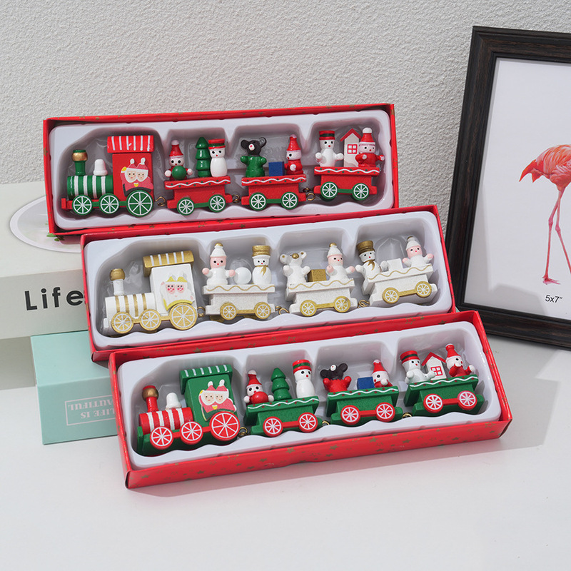 Christmas decorations wooden small train home decoration gifts Christmas small gifts window ornaments wholesale