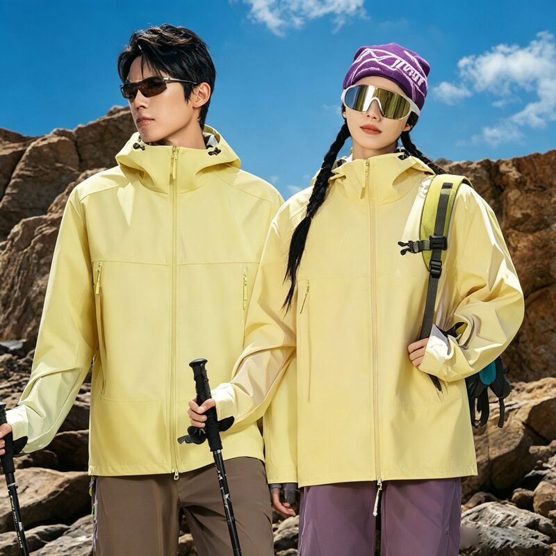 Niao Jia's same style dopamine autumn mountain-style soft shell jacket for men and women, windproof and waterproof hooded jacket for mountaineering Niao Jia's same style dopamine autumn mountain-style soft shell jacket for men and women, windproof and waterproof hooded jacket for mountaineering