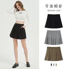 口袋松紧腰百褶裙女秋冬季弹力半身裙春新款胖mm大码显瘦a字短裙