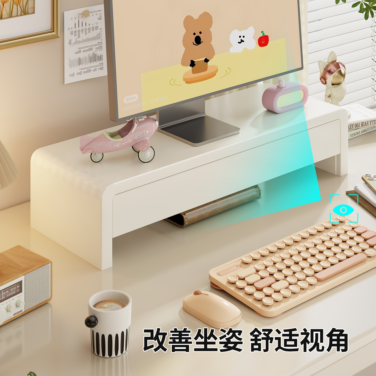 Soporte Elevador de Monitor de Madera para Escritorio de Oficina