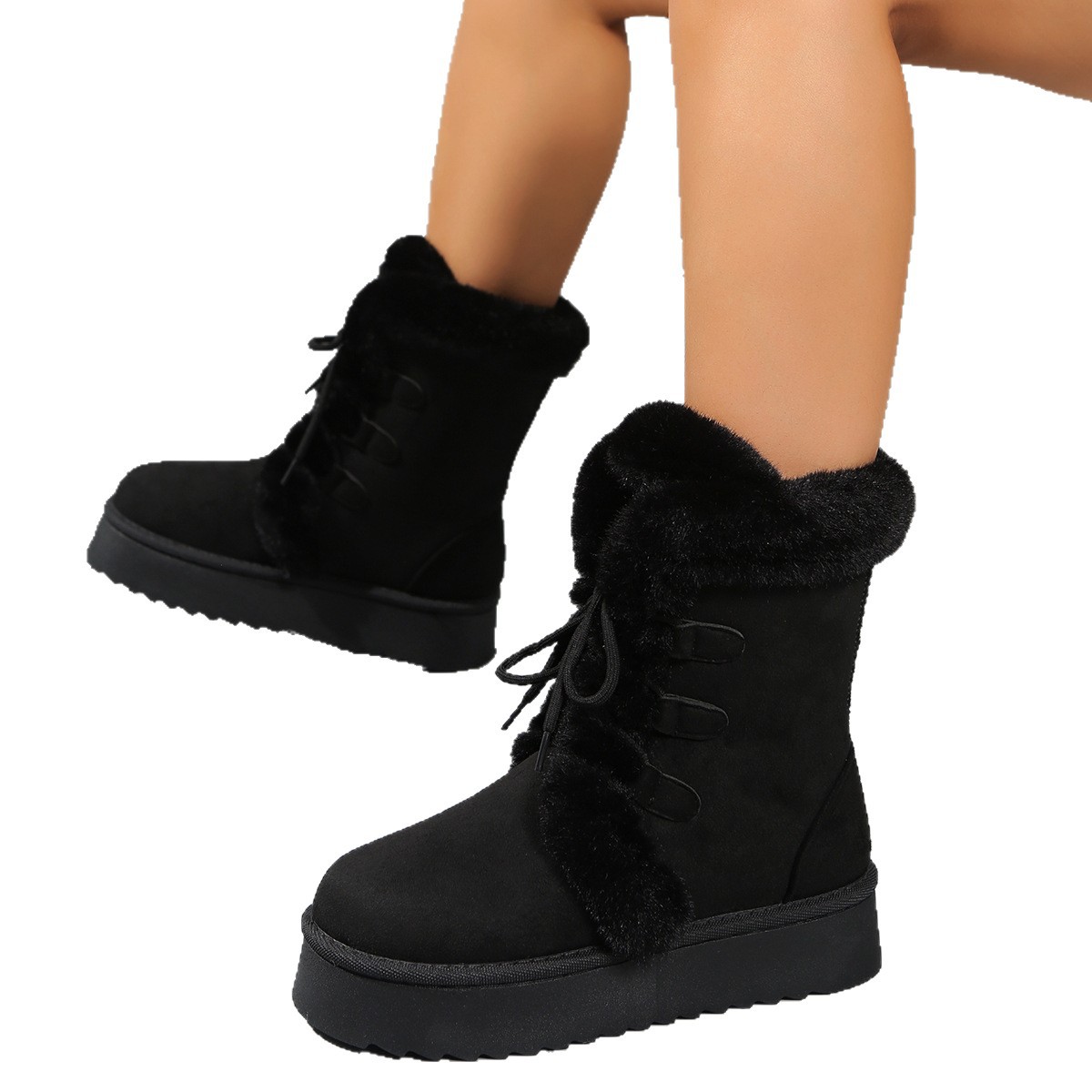 2025 Herbst/Winter Schneeschuh für Damen, fleecegefüttert, dicke Sohle, höhenverstärkend, mit integriertem Schaffell, Nordosten_voghion.com
