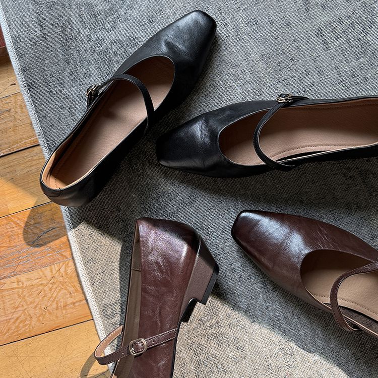 Retro autumn Mary Jane shoes low-cut square toe