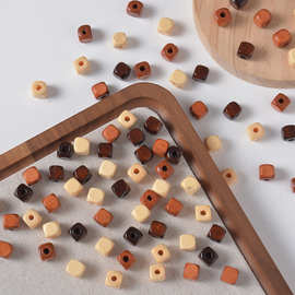 天然木珠子百搭大孔方块木质散珠串珠 diy手机链项链手工材料配件