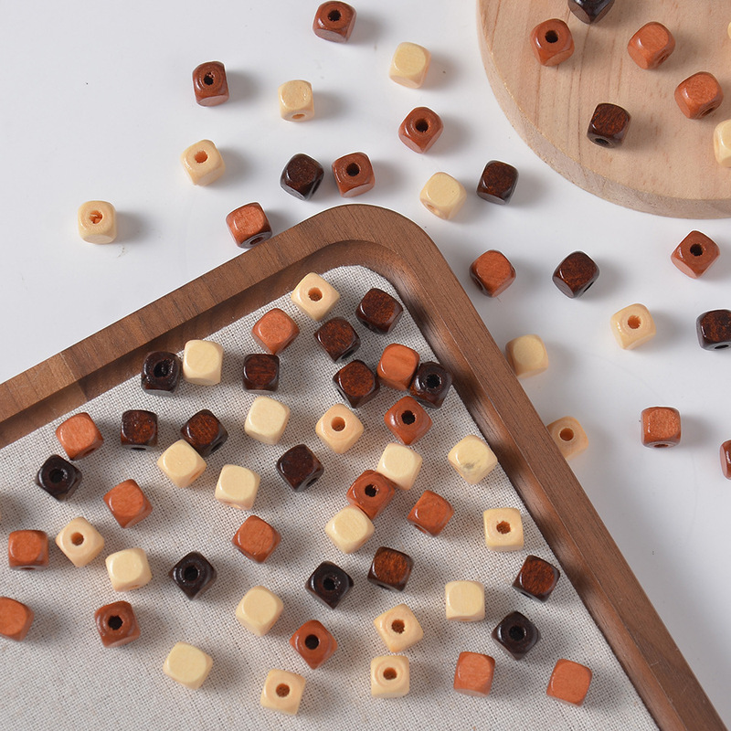 Natural Wood Beads Versatile Large Hole Square Wooden Loose Beads DIY Mobile Phone Chain Necklace Handmade Material Accessories