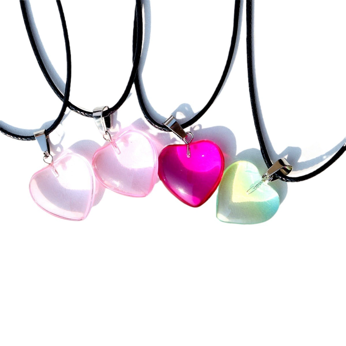 Внешняя торговля любовь кулон цепочка на ключицу цвет в форме сердца стекло Кожа Веревка чокер индивидуальное универсальное сладкое крутое ожерелье в стиле