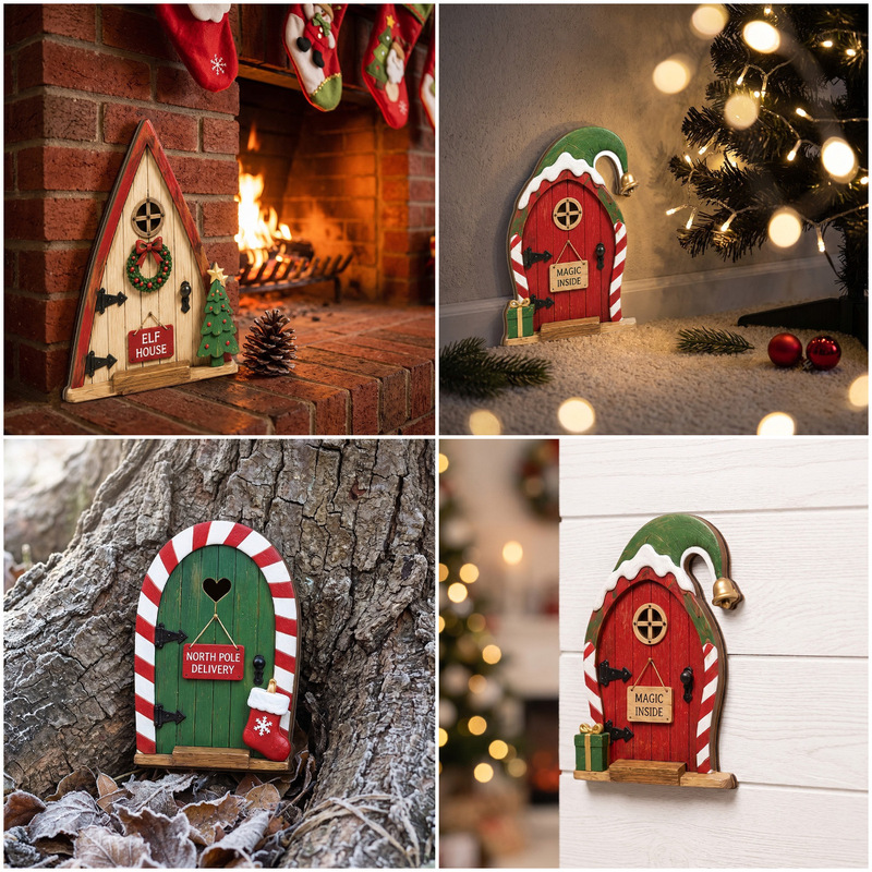 New cross-border Christmas painted wooden elf door wall hanging decoration, cute cartoon atmosphere decor for home
