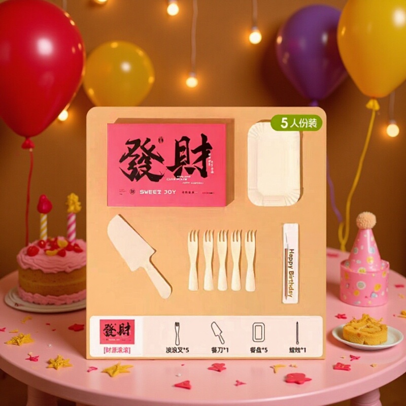 Birthday Cake Cutlery Knife and Fork Box Disposable Cutlery Plate Candle Cake Gift Box Set for Home Use
