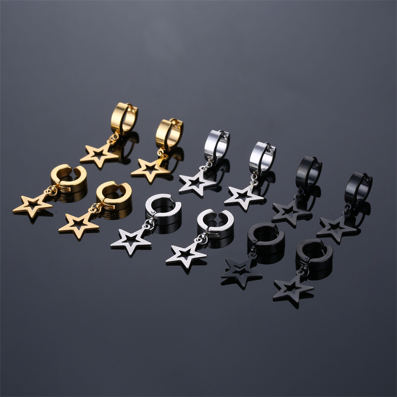 1 Piece Vintage Style Star Stainless Steel Plating Hollow Out Drop Earrings display picture 1
