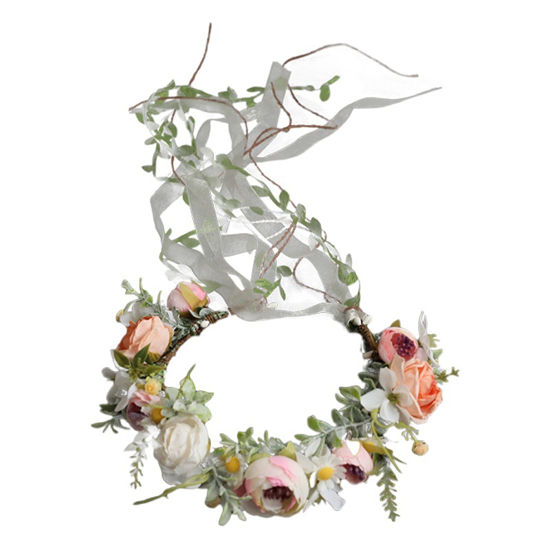 Nuevo estilo transfronterizo dedicado a la guirnalda de primavera, tiara de novia dulce, accesorios de fotografía de estudio de bodas de vacaciones junto al mar