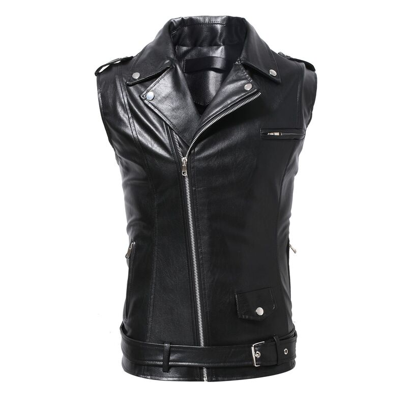 2024 foreign trade new men's slim motorcycle leather vest leisure men's slim PU leather vest a generation of hair