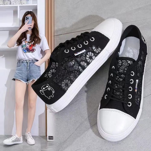  Summer New Lace Breathable White Women's Korean Style Student Shoes Net Canvas Flat Shoes Dropshipping