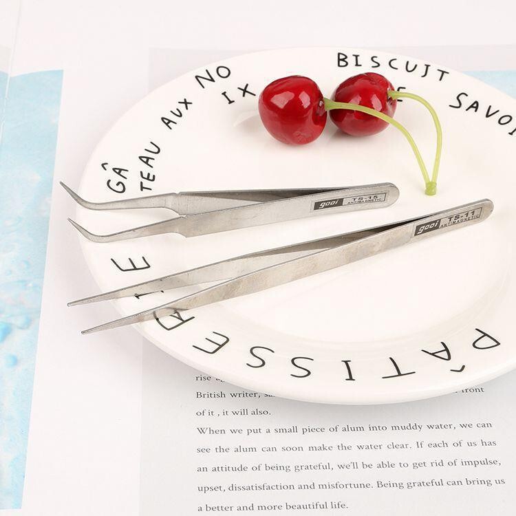 Stainless Steel Straight Elbow Tweezers Handmade DIY Material Clip Things with Rhinestone Hair Jewelry Beading Tool Accessories