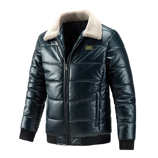 Foreign Trade Middle East Men's Leather Cotton fleece-lined Jacket Men's 2021 New Wool Collar Thickened plus size Men's Warm Jacket Trendy