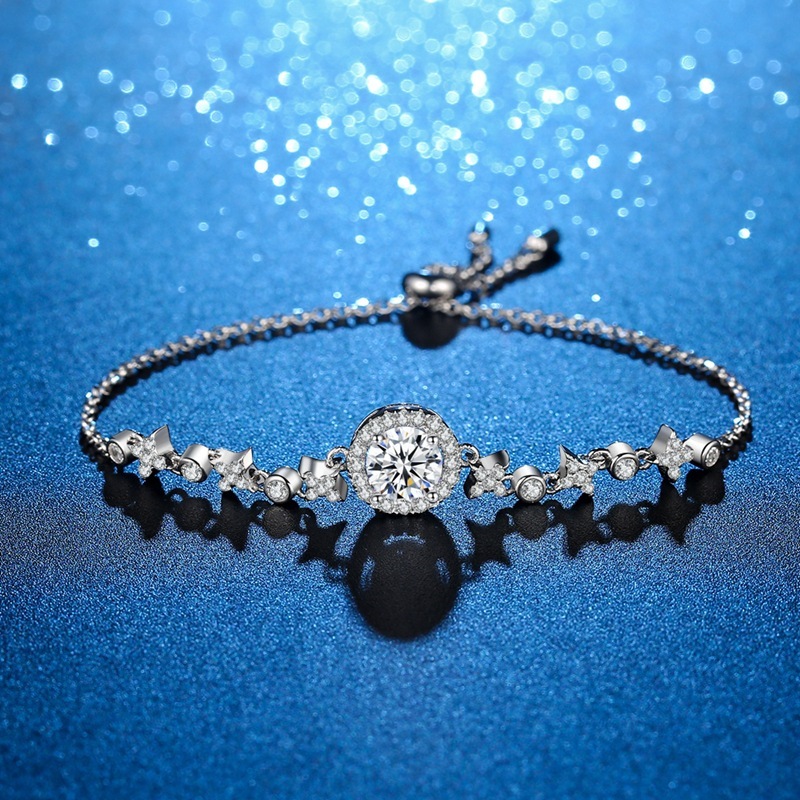 Moissanite Bracelet Women's Round Bag 1 karat 18K Platinum Bracelet Valentine's Day Gift to Girlfriend Live