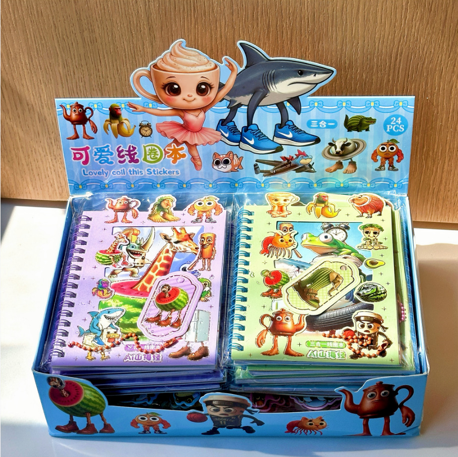 Nuevos productos de montaña y mar de tres en una bobina de dibujos animados de alto valor de cara pegatinas de cuentas de mano este pupilo de papelería comercio exterior al por mayor