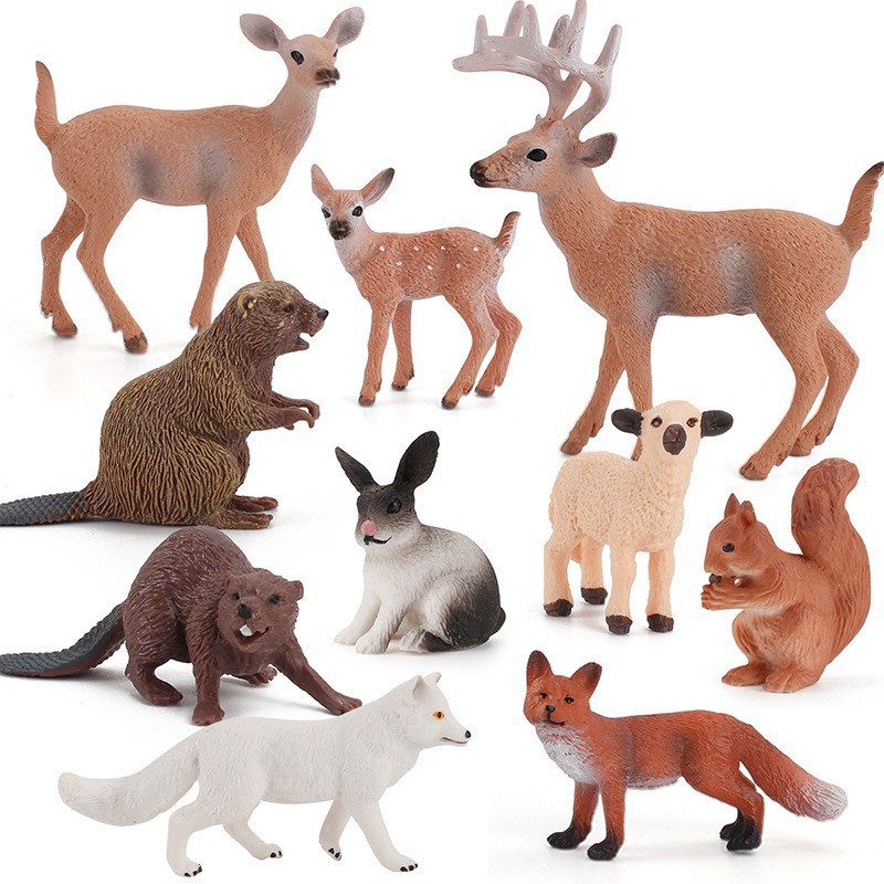 Foreign trade hot selling simulation animal reindeer squirrel red fox animal model wholesale set white tail deer solid figure