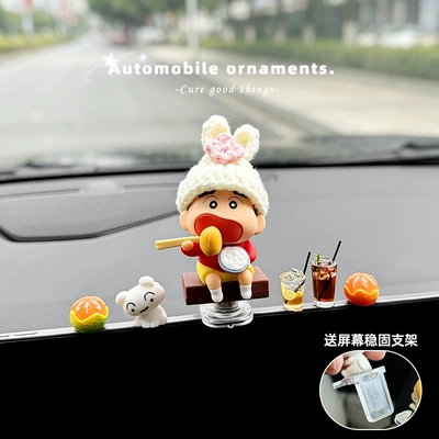 creative gift, Car ornaments - rotatable-rabbit-hat-shin-chan-shiro-2-drinks-2-oranges-comes-with-an-l-shaped-base-adhesive-stickers