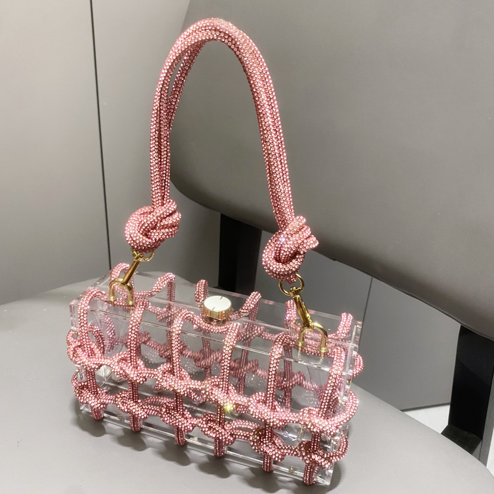 Bolso de mujer transfronterizo europeo y americano bolso de cena de diamantes de imitación brillante acrílico hecho a mano bolso de mujer Comercio exterior bolso de mujer