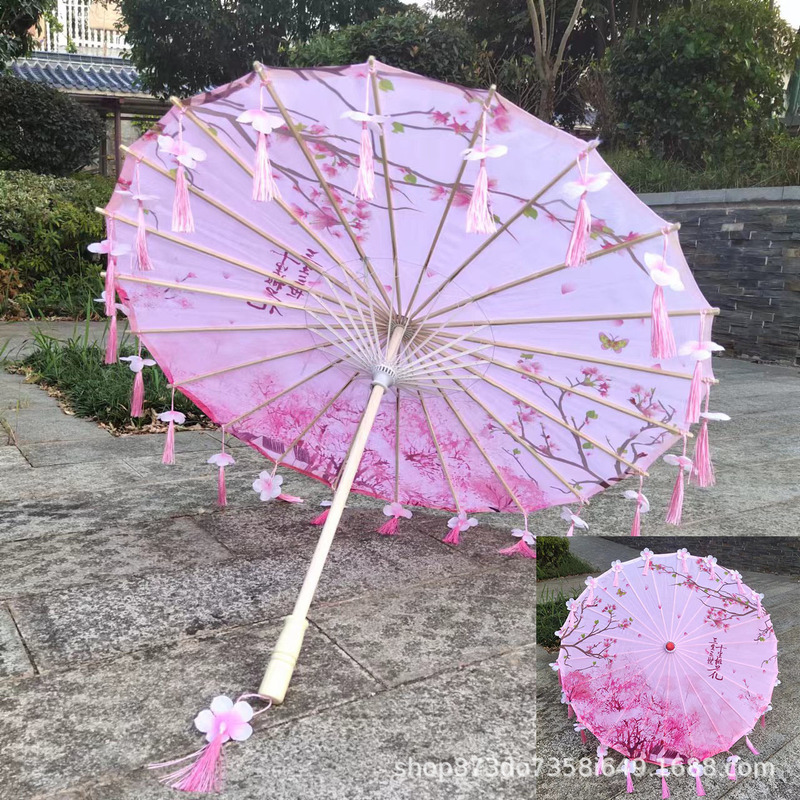 古風漢服流蘇傘花びら傘演出ダンス絹布傘吊り下げ装飾傘工芸傘古典油紙傘|undefined