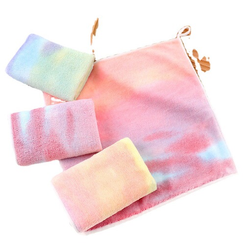 Coral velvet small square towel rainbow gradient square towel colorful children's saliva towel kindergarten hand wipe face gift towel