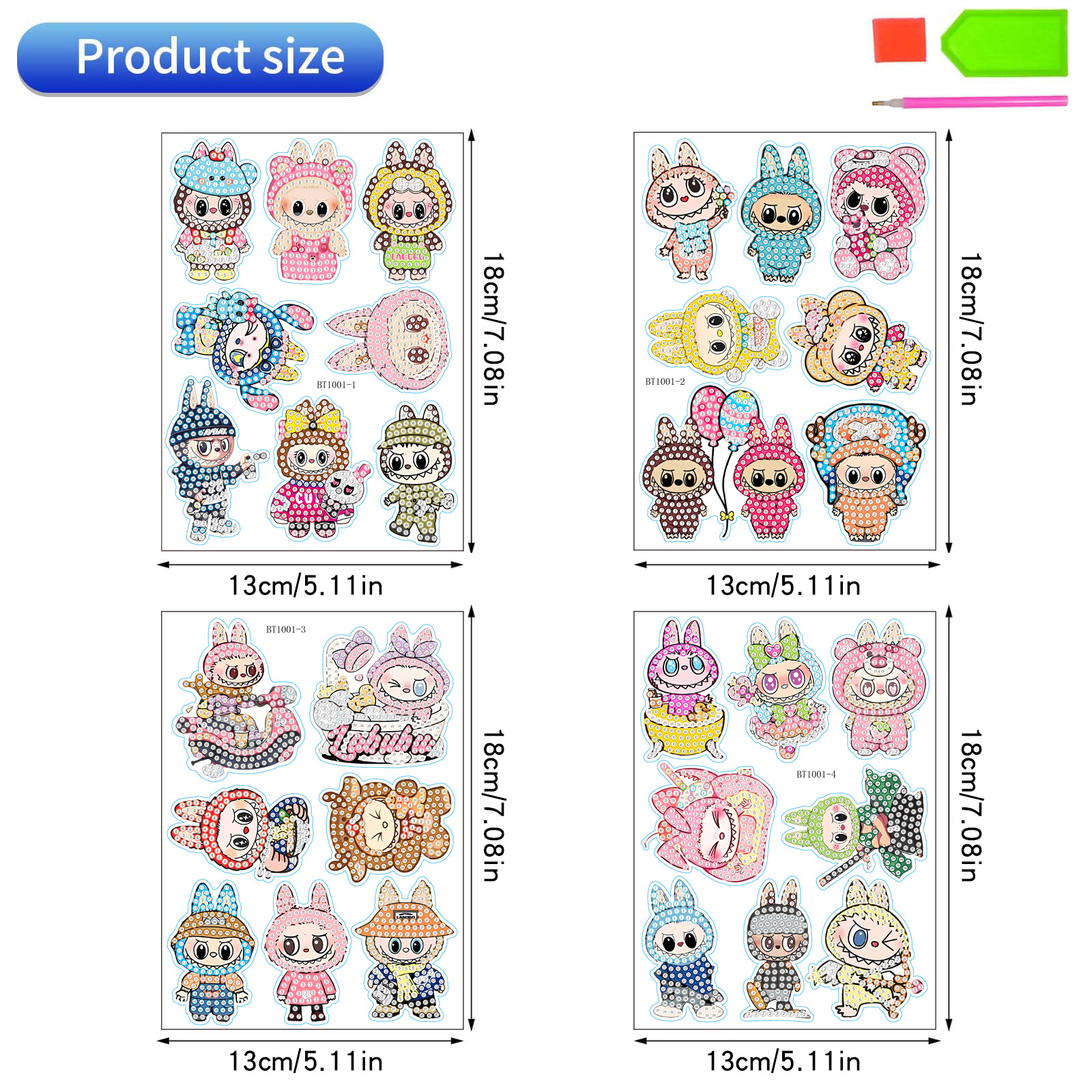 Labubu nueva pintura de diamantes dibujos animados bricolaje juguetes hechos a mano para niños tela rabu pegatinas al azar pintura de diamantes al por mayor