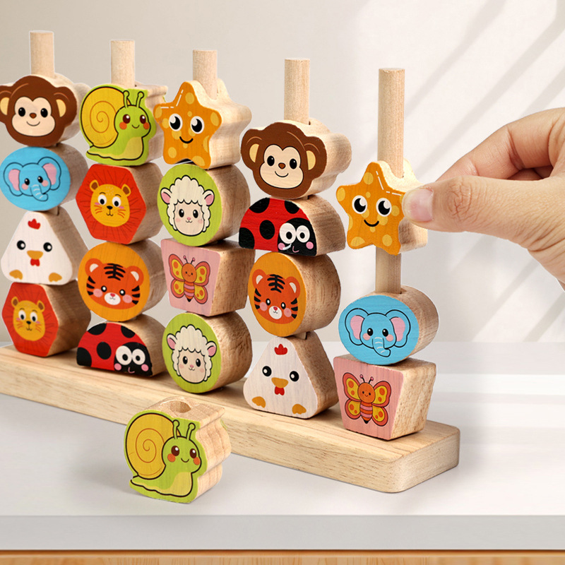 Bebés y niños de educación temprana entrenamiento de cuentas de entrenamiento de concentración cuerda de hilo para bebés 1 - 2 años 3 granos de bloques de construcción juguetes de puzzle
