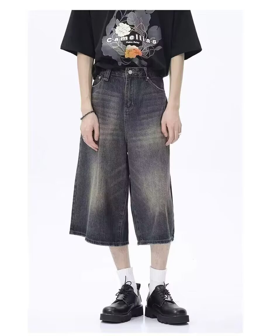 Pantaloncini in denim uomo vintage washed taglio largo diritto_voghion.com