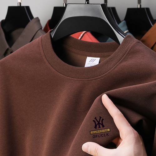 380g heavy-duty pure cotton men's hoodie autumn new round neck youth Korean style long-sleeved t-shirt men's base shirt