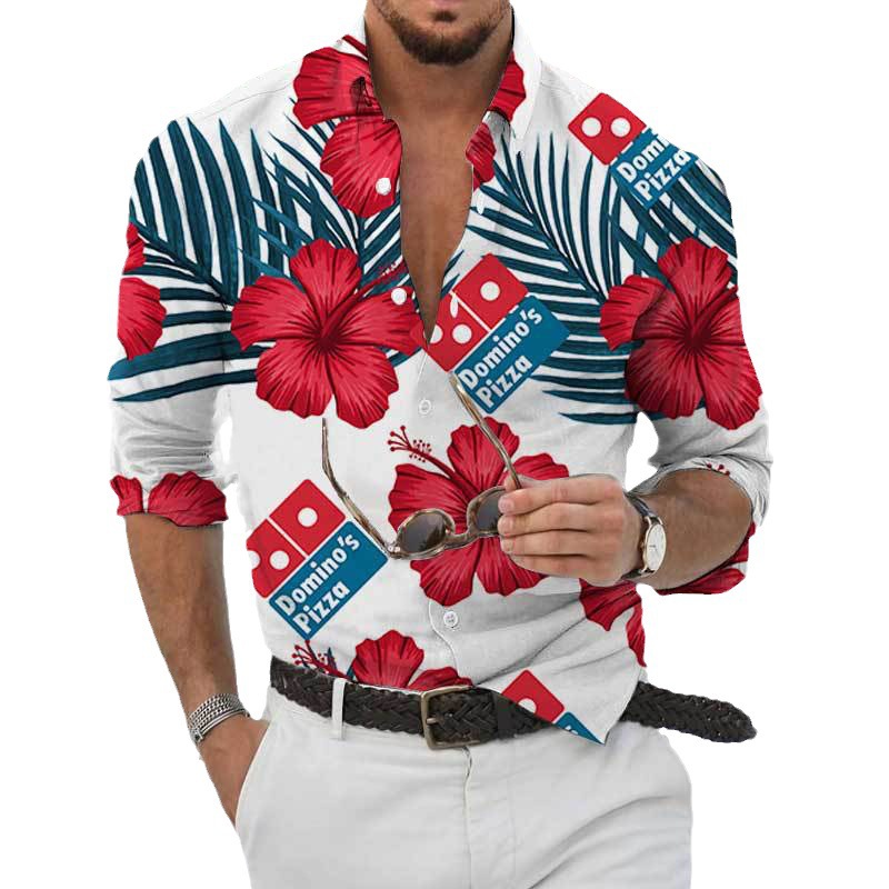 Transfronterizo 2025 primavera y otoño nuevo estilo de los hombres europeos y americanos más el tamaño de la camisa con estampado de plantas de rosas de manga larga