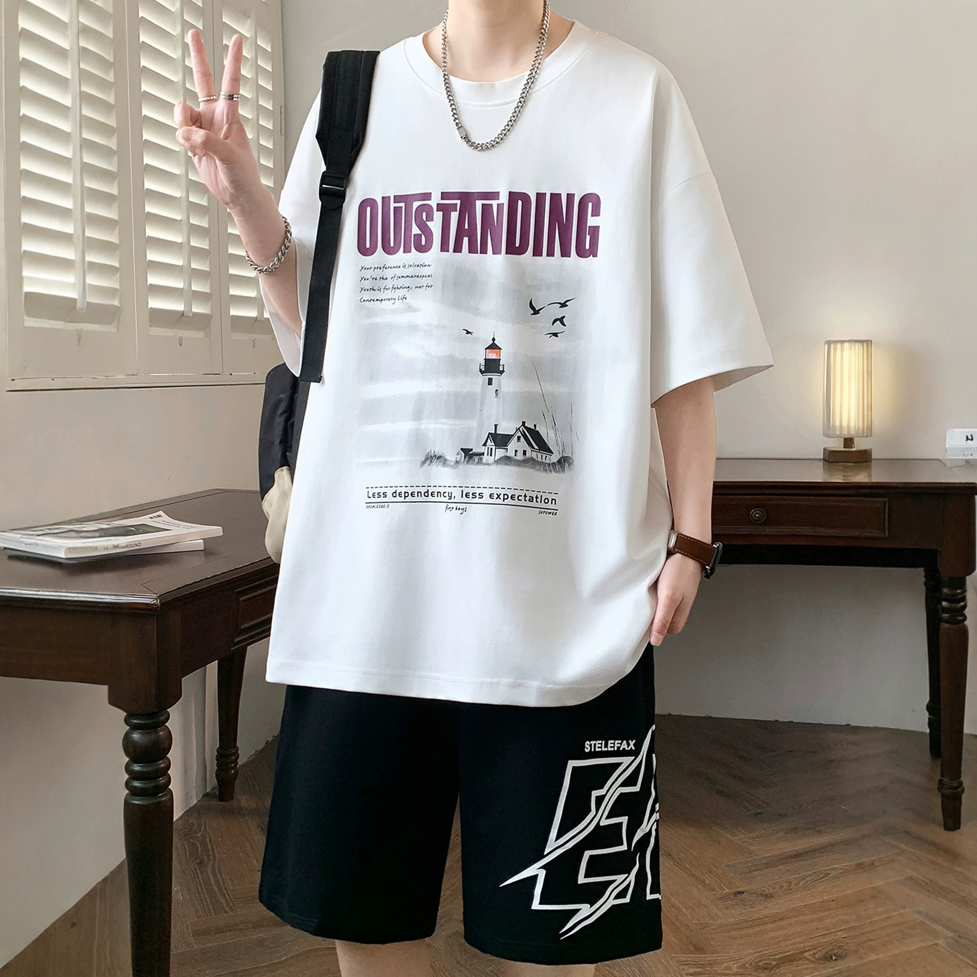 夏季凉感t恤男孩初高中学生帅气运动套装青少年大童夏装短袖短裤