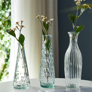 French retro small vase embossed glass products mini vase ins style transparent hydroponic living room decoration ornaments