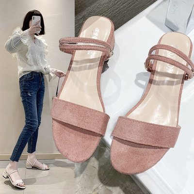 2021 summer new pattern one word Heels With crude Models with Two wear Side air After empty sandals