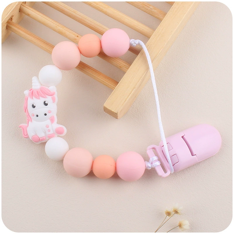 Новая цепочка для детской соски креативный Детский мультфильм животное Единорог силиконовый моляр укуса цепь против падения