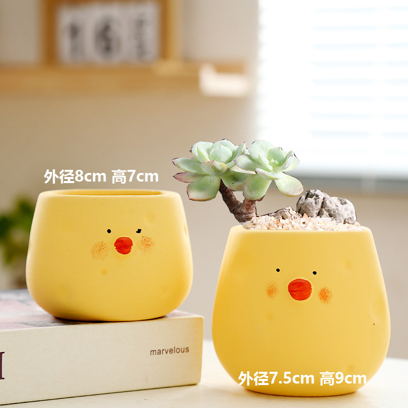 Macetas de cerámica para suculentas con diseño de animales de dibujos animados, pequeño tamaño, para estante de flores en casa, suministro al por mayor