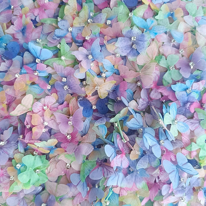 in stock wholesale new multi-color double-layer with diamond three-dimensional gauze butterfly face stickers diy beauty hair accessories
