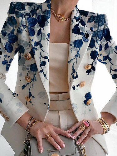 Foreign Trade Cross-Border  Autumn eBay Amazon European and American Women's Fashion Print Evening Gowns Tailored Small Coats