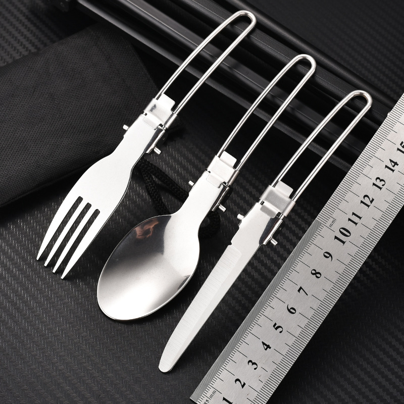 三件套多功能可折叠户外野营不锈钢便携式组合套装对折刀叉勺餐具