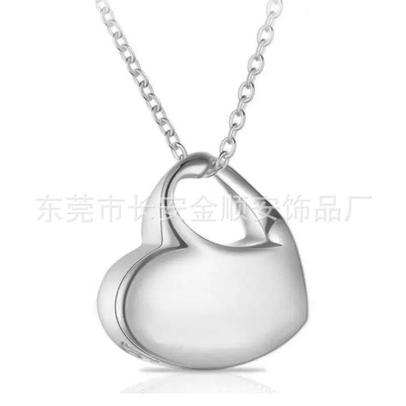 欧美跨境饰品不锈钢爱心刻字男女项链毛发骨灰盒吊坠珠宝纪念品