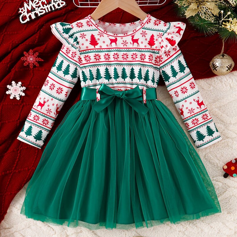 Christmas tree with snowflake pattern girl Saint knit dress|undefined