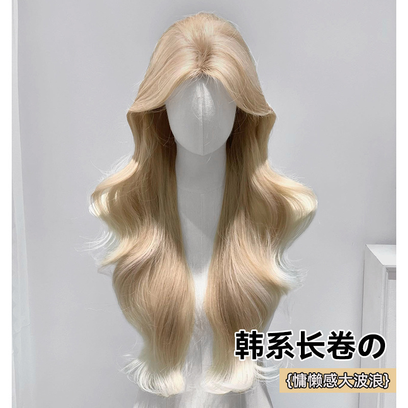Xinxin wig women's cross-border wholesale new atmosphere long curly hair platinum gradient sweet cute full head cover Xinxin wig women's cross-border wholesale new atmosphere long curly hair platinum gradient sweet cute full head cover