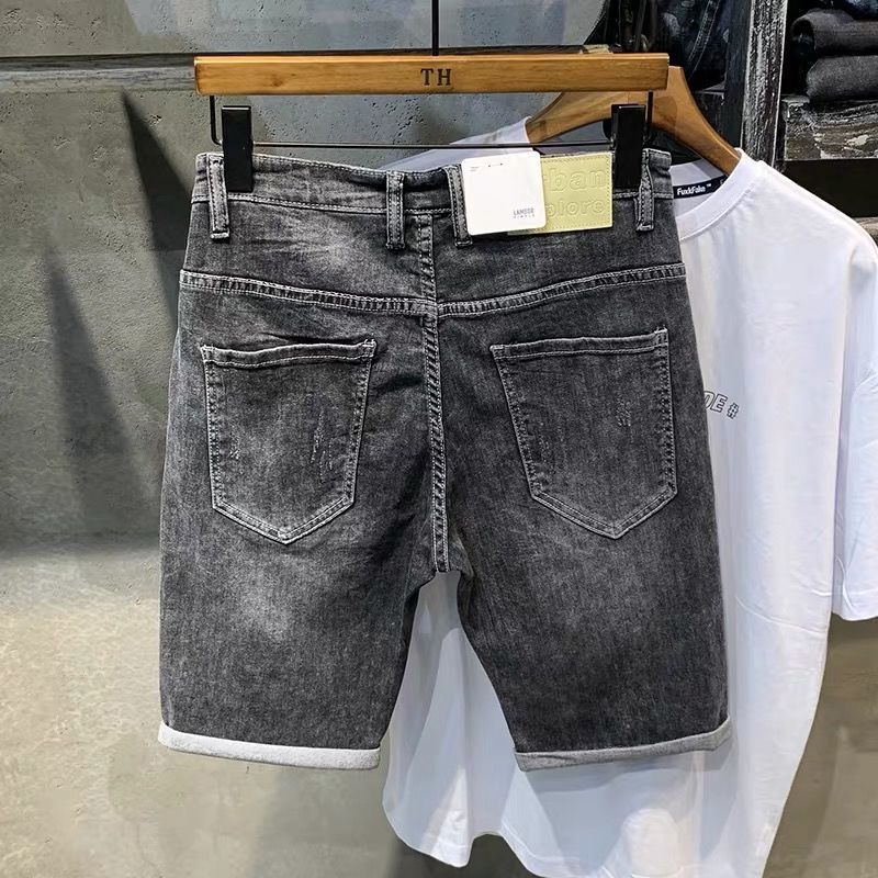 Short d'été fin pour hommes, marque de mode 2024, nouvelle poche diagonale, version coréenne, slim fit, pantalon élastique cinq quarts, tendance_voghion.com