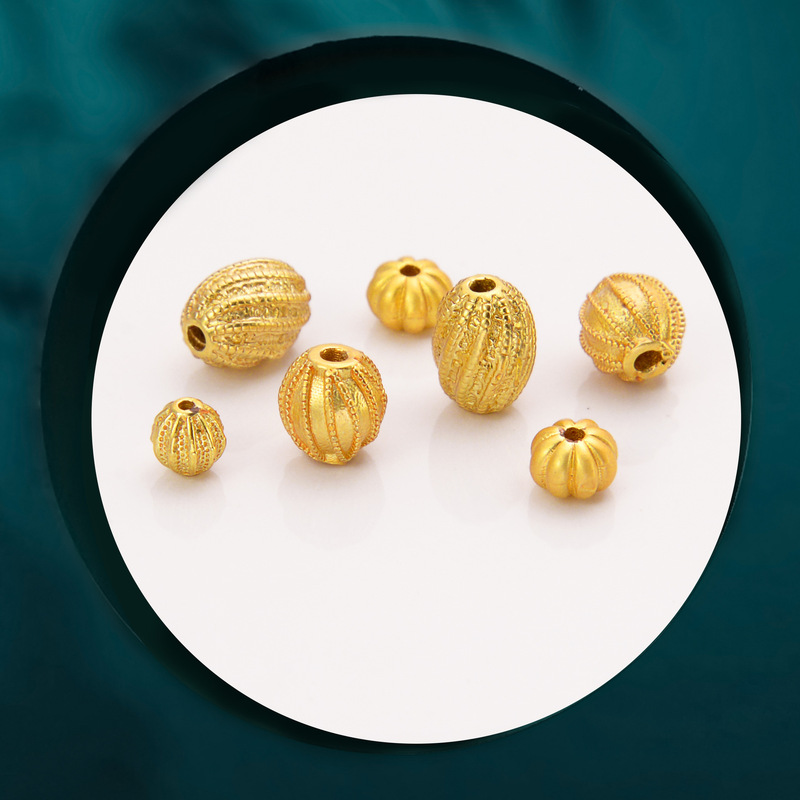 高保色沙金配件diy饰品古法金西瓜珠桶珠隔珠手链手串编织文玩珠|undefined