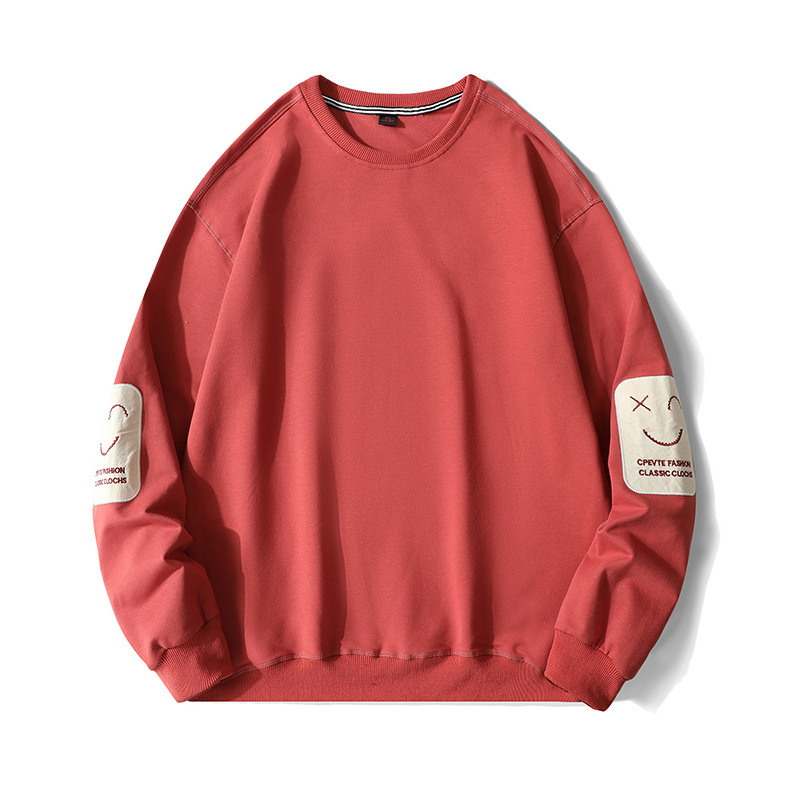 Spring and Autumn Smiling Sweatshirt Men's Trendy Long Sleeve T-Shirt Loose and Easiest for Match Casual Round Neck Pullover Hot Style Live Broadcast Good Style