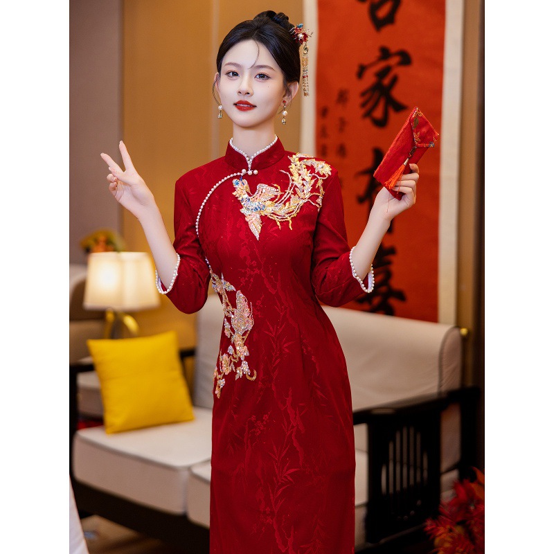 Red Cheongsam for Toasting at Banquets, Young Style, Bride's Engagement Cheongsam, 2026 Model, Banquet Toast Dress, Homecoming Banquet Dress