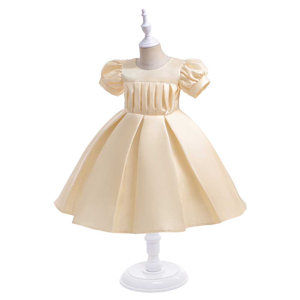 Vestido de los niños vestido de princesa color sólido fresco tela forjada niña de las flores vestido de novia niña piano ropa de rendimiento